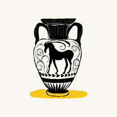 Linear drawings of heads of antique statues of the goddess and mythical god in the engraving style. Creative minimal linear woman vector with growing branch from her head.