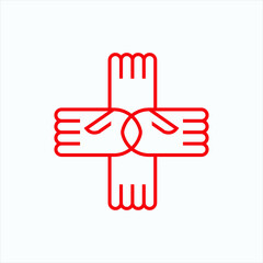 Medical and Health Pharmacy Cross Logo Vector Template with hand icon concept