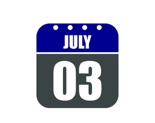 3 July calendar banner. July calendar icon in blue and gray.