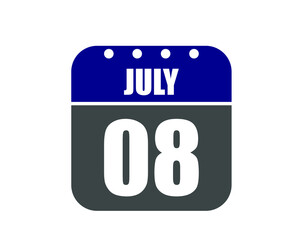 8 July calendar banner. July calendar icon in blue and gray.