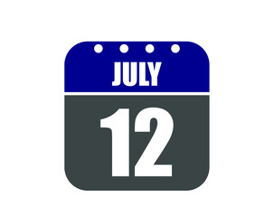 12 July calendar banner. July calendar icon in blue and gray.
