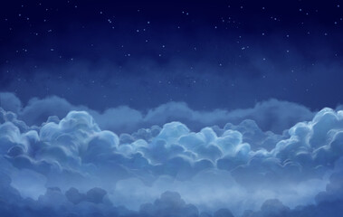 Painting of cloudy sky at night