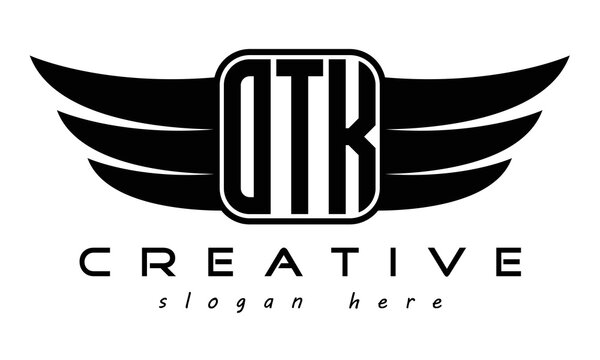 OTK three Letter Wings minimalist creative concept flag Flying abstract Initial wing symbol icon professional logo design, Vector template