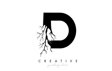 Letter D Design Logo with Creative Tree Branch. D Letter Tree Icon Logo