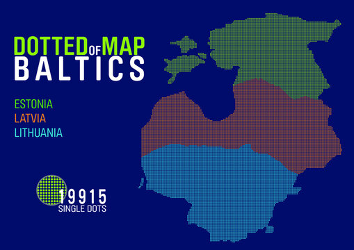 dotted map of the baltics, estonia, latvia and lithuania