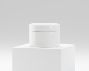 Minimalistisches Mockup von einem kosmetik Tiegel für Creme und andere Kosmetikprodukte und Medizin, 3D Rendering ohne Etikett