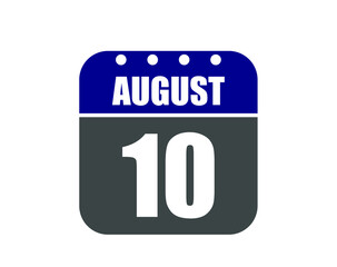 10 August calendar banner. August calendar icon in blue and gray.