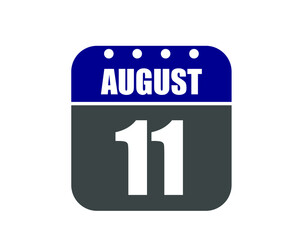 11 August calendar banner. August calendar icon in blue and gray.