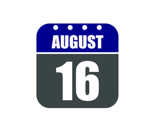 16 August calendar banner. August calendar icon in blue and gray.