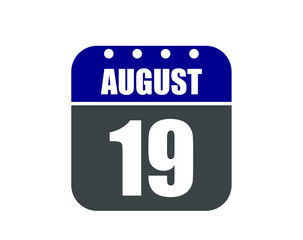 19 August calendar banner. August calendar icon in blue and gray.