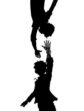silhouette figures reaching, black and white clip art preview