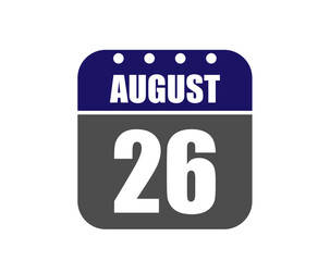 26 August calendar banner. August calendar icon in blue and gray.