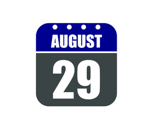 29 August calendar banner. August calendar icon in blue and gray.