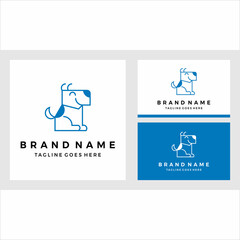 Flat dog vector logo with business card design 