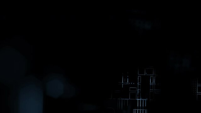 Abstract background on the theme of high technology. Infinitely looping underlay with flying holograms of electronic circuits and futuristic shapes.
