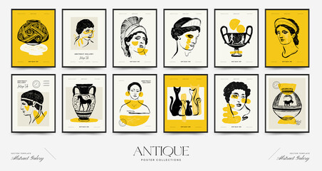 Antique statues vertical posters template. Modern card, wall art.