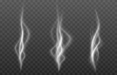 Vector set of smoke on an isolated transparent background. PNG smoke waves, smoke from cigarettes, food, liquid. White smoke, steam PNG.