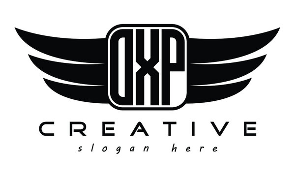 OXP three Letter Wings minimalist creative concept flag Flying abstract Initial wing symbol icon professional logo design, Vector template