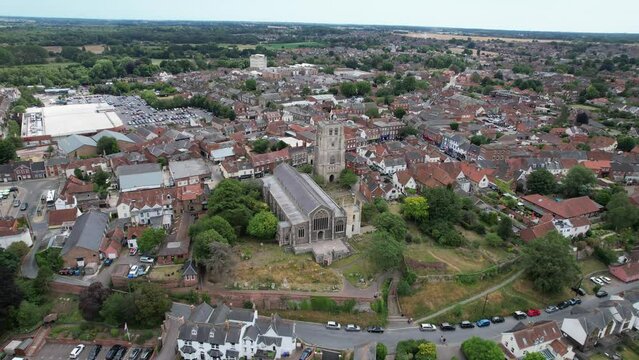 St Michael's Church Beccles town in Suffolk UK drone aerial view