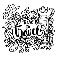 Time to travel doodle illustration