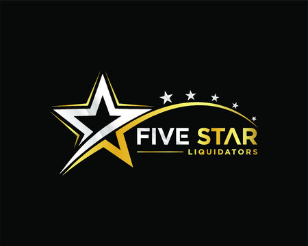 Five star logo concept red and metalic color