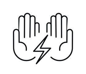 Lightning icon and hand on white background.
