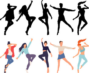 Fototapeta na wymiar women jumping on white background in flat style, isolated, vector