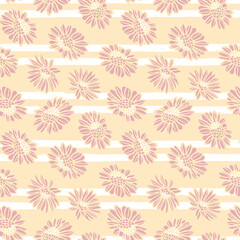 Vector daisies pink yellow striped repeat pattern