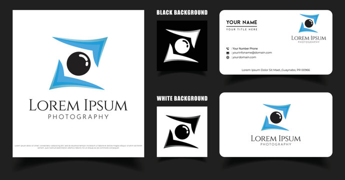 Simple Camera Studio Lens Logo Template. Photography Logo with Business card Template