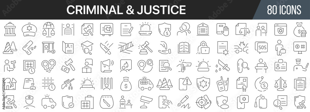 Aufkleber criminal and justice line icons collection. big ui icon set in a flat design. thin outline icons pac