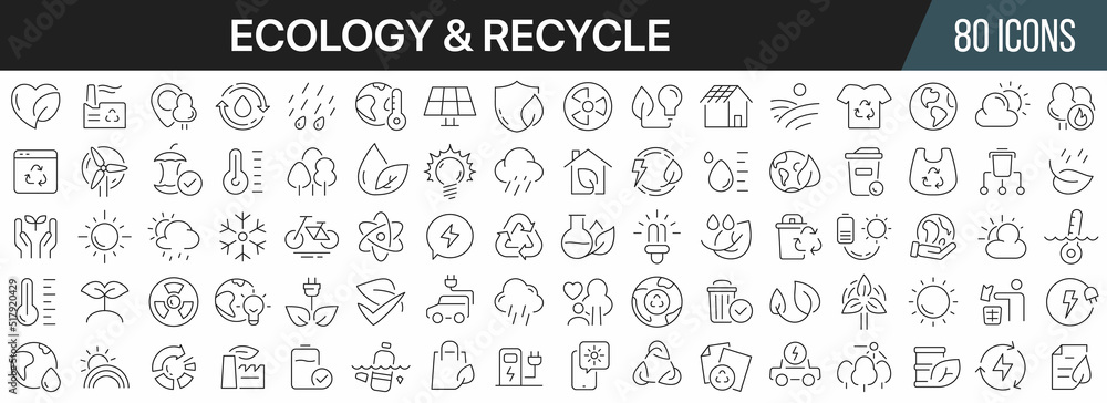 Poster Ecology and recycle line icons collection. Big UI icon set in a flat design. Thin outline icons pack. Vector illustration EPS10