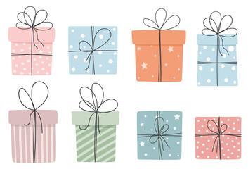 Set of different gift boxes in flat style.