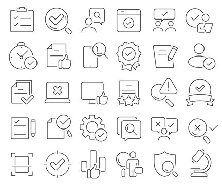 Quality analysis line icons collection. Thin outline icons pack. Vector illustration eps10
