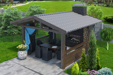 Entertaining backyard beautification, 3D render