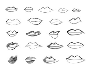 Hand Drawn Lips Icon Isolated