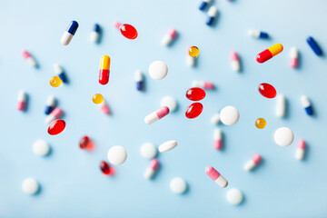 flying pill tablet capsule levitation medicine. medical treatment for disease flu virus