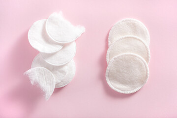 zero waste eco friendly hygiene bathroom concept. single use and reusable washable cotton pads
