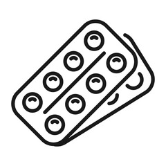 Pill pack icon, round medicines in package line or outline illustration.