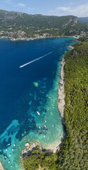 Aerial view of the north coast from Limni beach Limni Beach Glyko, on the island of Corfu. Greece....