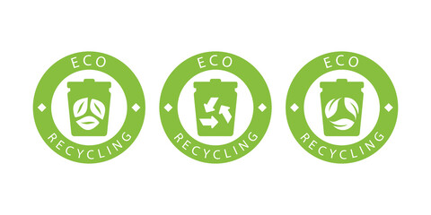 A set of logos on the theme of recycling, ecology and zero pollution. Isolated on white background. Vector illustration.