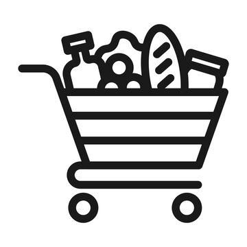 recommend clip art: Shopping cart line icon. Simple outline style. Food and fruit full product cart,  illustration