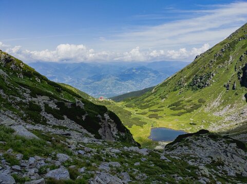 Landscape with Iezer lake in the mountains