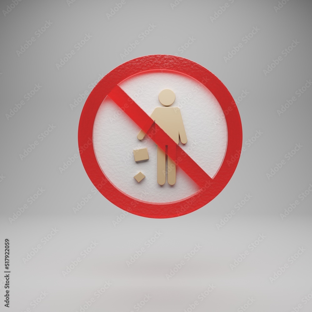 Poster Beautiful abstract illustration Forbidden, litter, problem, prohibition symbol icon on a grey background. 3d rendering illustration. Background pattern for design.