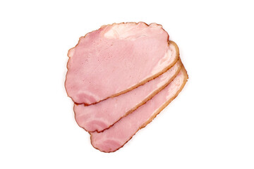 Cold smoked meat slices, isolated on white background.