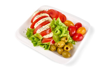 Caprese salad, isolated on white background.