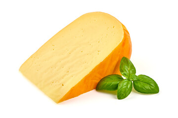 Dutch gouda cheese, isolated on white background.