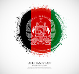 Creative circular grungy shape brush stroke flag of Afghanistan on a solid background
