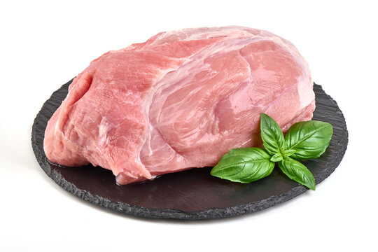 Raw pork ham, pork leg, isolated on white background.