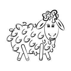 Funny sheep cartoon sketch vector drawing illustration