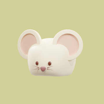 white cute rat cartoon on a gray background Design with 3D programs